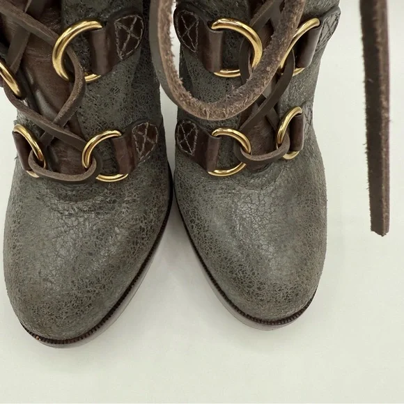 Tory Burch Lawson Bootie Pewter Brown Leather Platform Stiletto Ankle Boots 8.5 - Picture 17 of 17